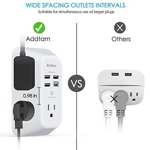 2 Pack USB Wall Charger Surge Protector, 5 Outlet Extender with 4 USB Charging Ports (1 USB C Outlet) 3 Sided 1800J Power Strip O151471