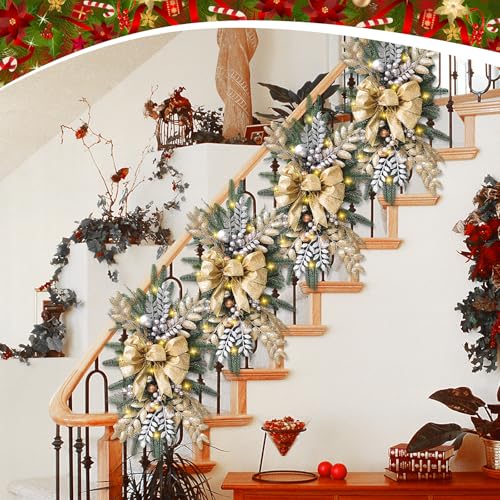 24 Inch Cordless Prelit Teardrop Christmas Swag E8418