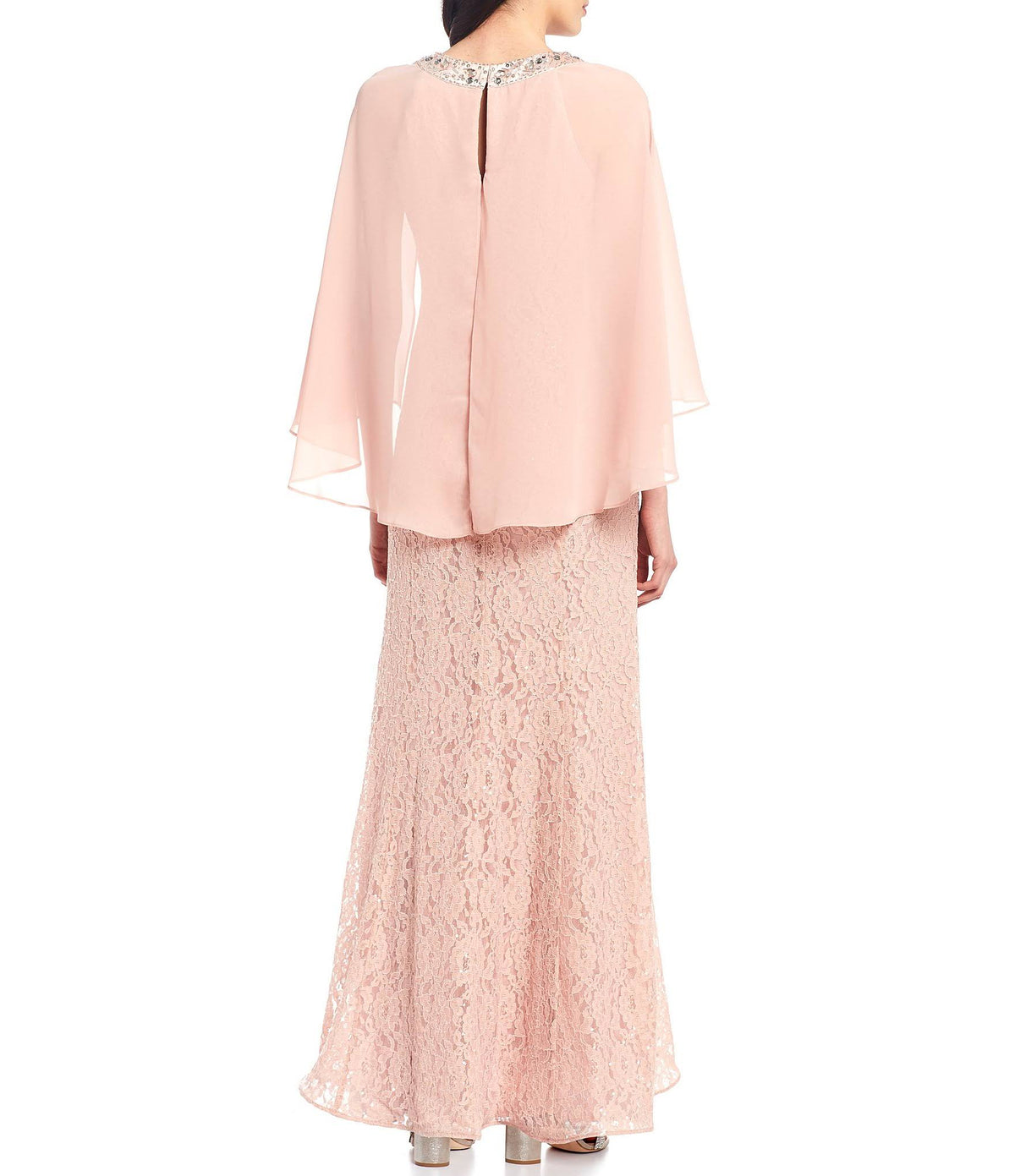 Sequin Lace Chiffon Capelet Gown Q2878