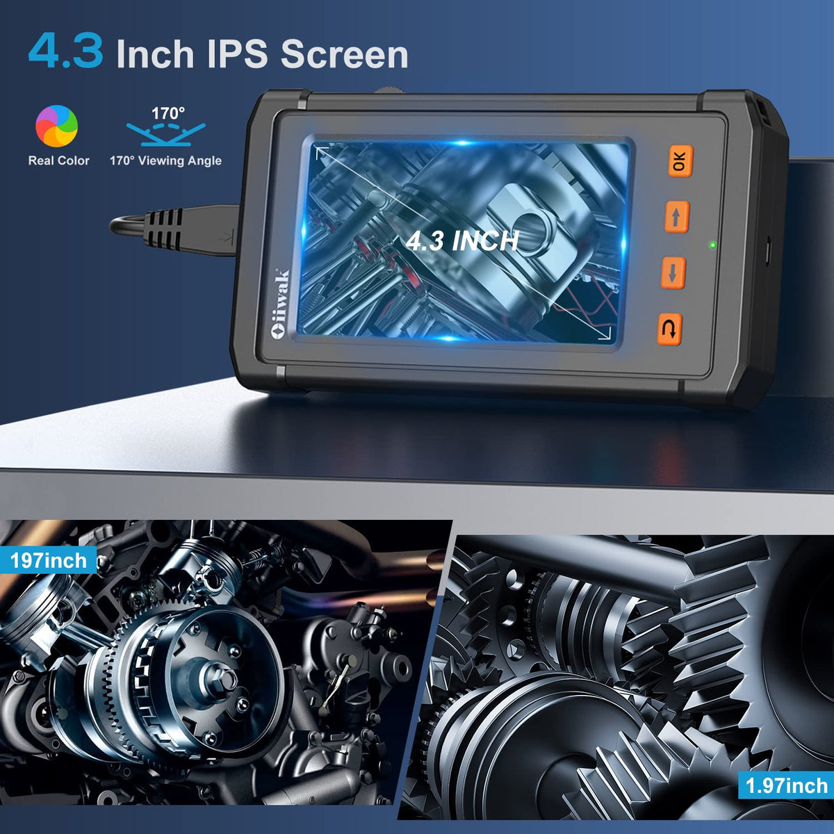 16.5FT 5MP 1944P HD Industrial Endoscope with 4.3'' IPS Screen I3117