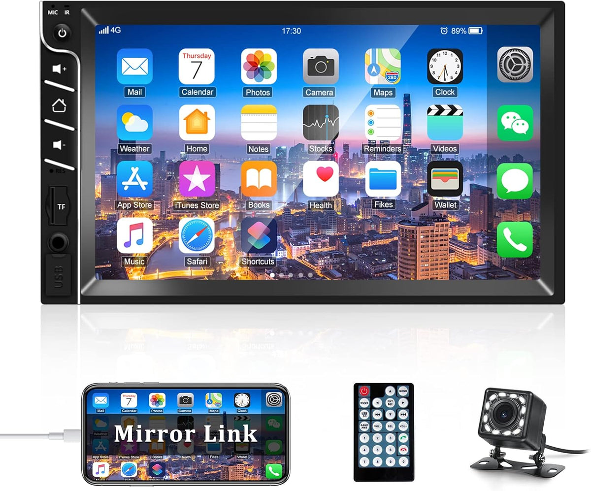 Double Din 7'' Touch Screen Car Stereo with Bluetooth and Rear Camera Y68505