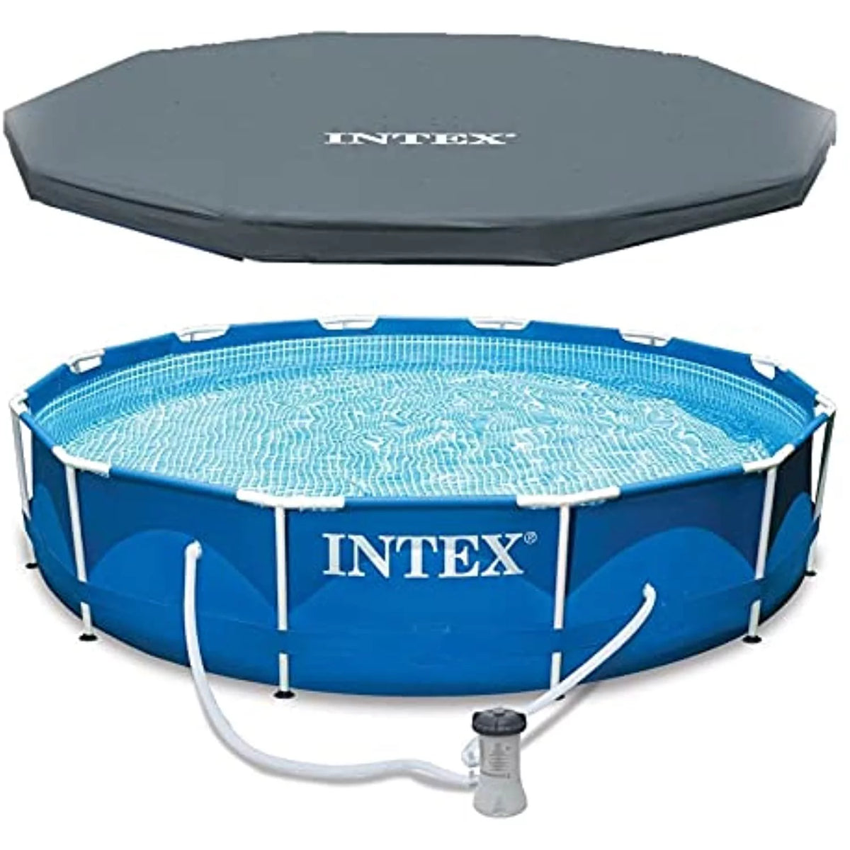 12 Ft x 30 Inches Metal Frame Above Ground Swimming Pool with Filter & Cover E5781