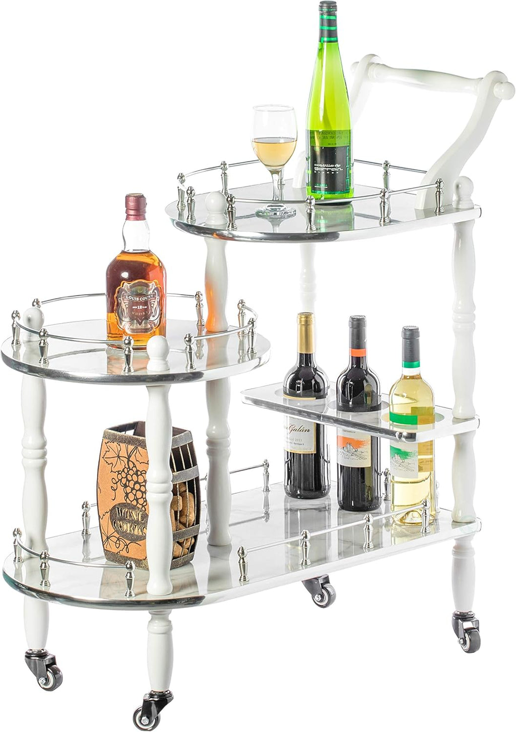 Gold Black and White 3 Tier Wood Serving Bar Cart D30833