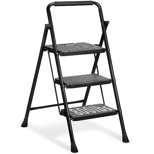 Black 3 Step Folding Steel Ladder Q5946