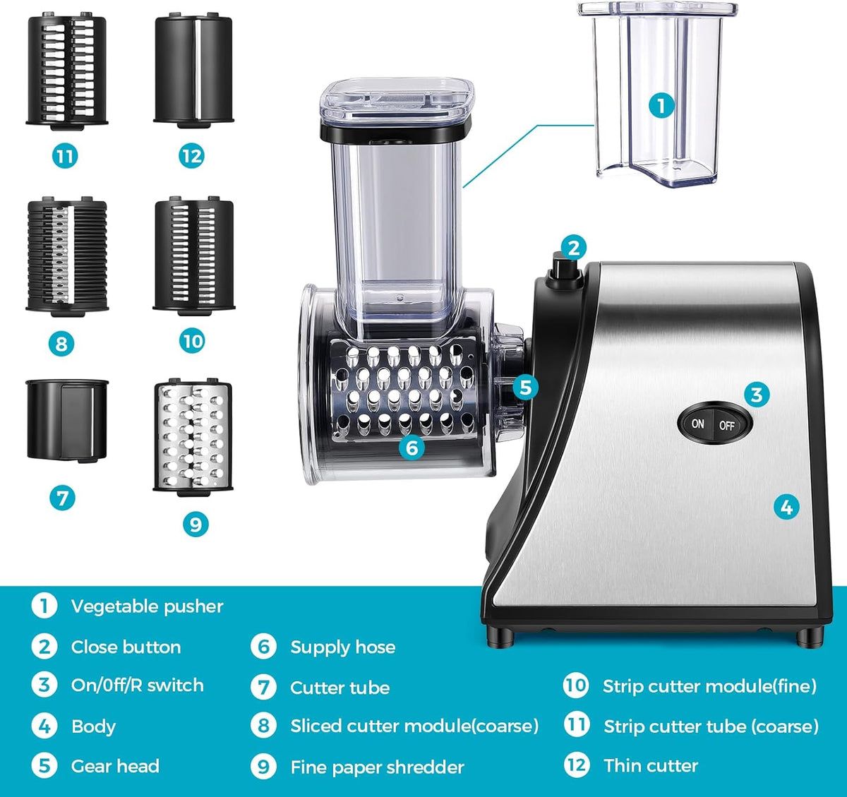 250W Electric Cheese Grater with 5 Attachments I623