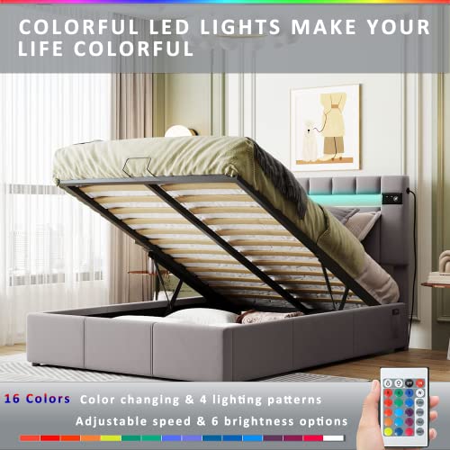 Queen Velvet Upholstered Storage Bed with LED Light S726