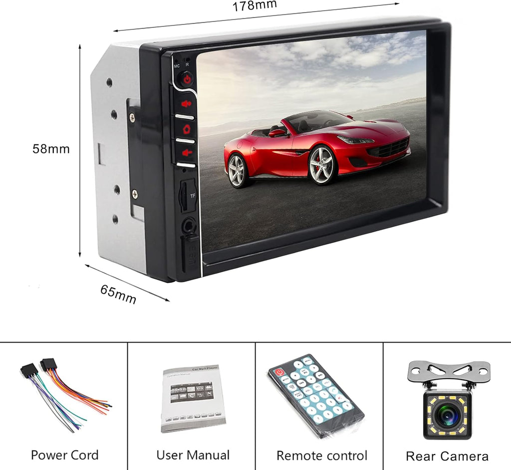 Double Din 7'' Touch Screen Car Stereo with Bluetooth and Rear Camera Y68505