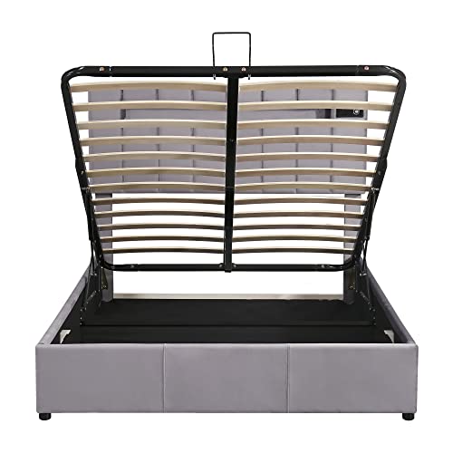 Queen Velvet Upholstered Storage Bed with LED Light S726