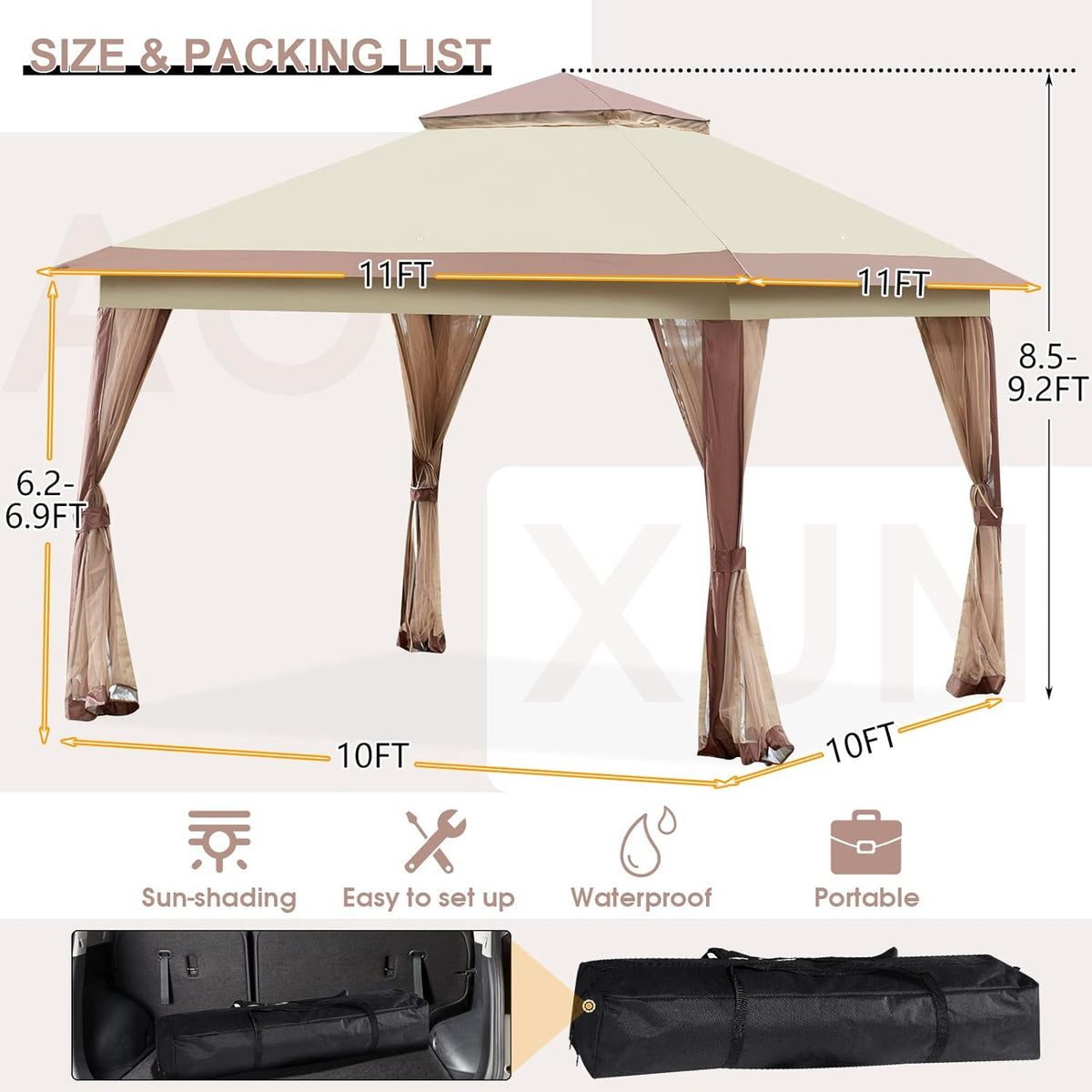 11’ X 11’ Pop Up Canopy Tent with Mosquito Netting, Beige I75952