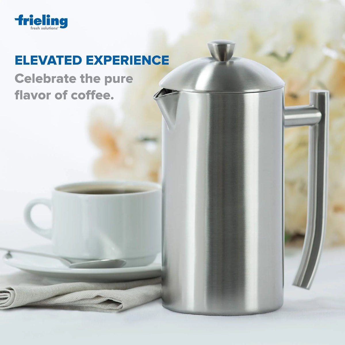 Double-Walled Stainless-Steel French Press Coffee Maker, Brushed, 17 Ounces O92781