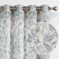 Floral Linen Semi Sheer Curtains 84 inch 2 Panels Blue on Beige H2175
