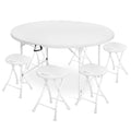 7 Pieces 5 FT Folding White Round Table and Chair Set Q863