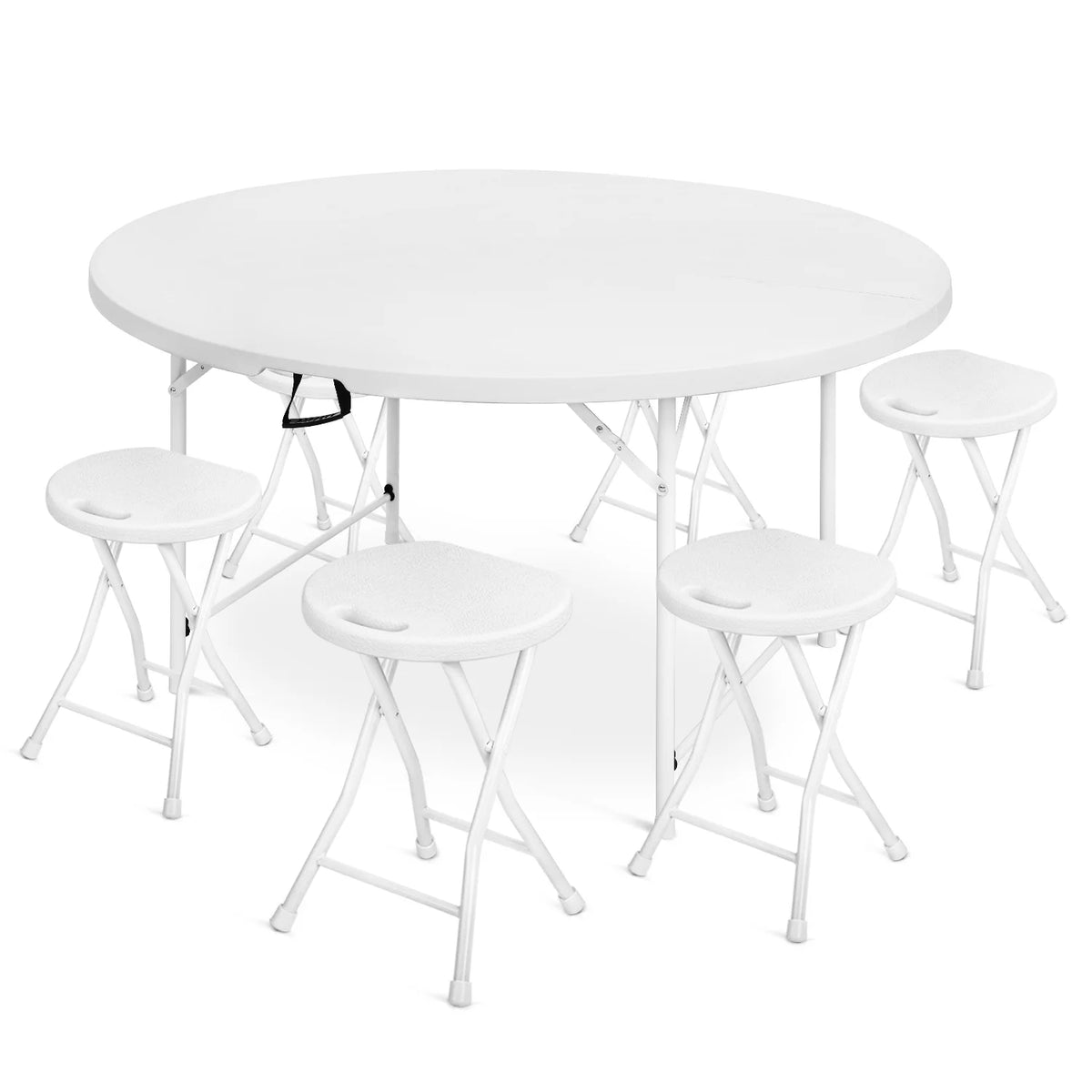 7 Pieces 5 FT Folding White Round Table and Chair Set Q863