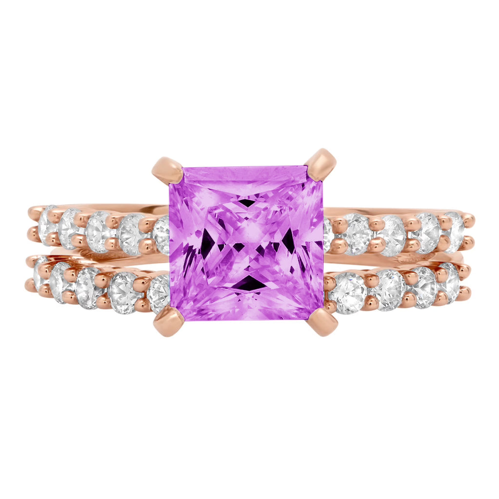 18k Rose Gold Princess Cut Simulated Alexandrite Ring Band Set Size 3.5 Z162145