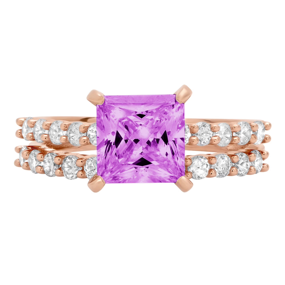18k Rose Gold Princess Cut Simulated Alexandrite Ring Band Set Size 3.5 Z162145