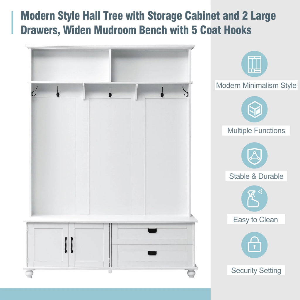 White Hall Tree with Storage Cabinet and 2 Drawers Z449588