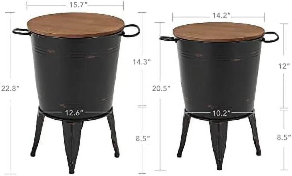Set of 2 Black Metal Wooden Side Table L68651