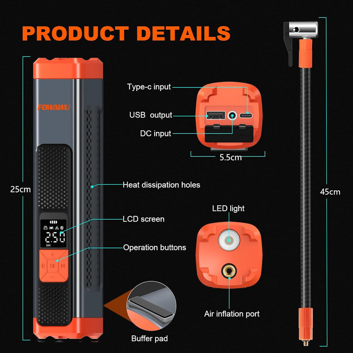 6000mAh 150PSI Tire Inflator Portable Air Compressor with LCD V40314