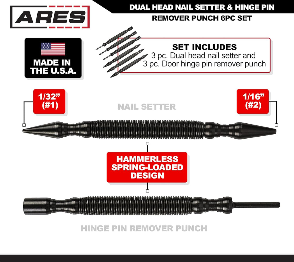 6-Piece Dual Head Nail Setter & Hinge Pin Remover Punch Set X597