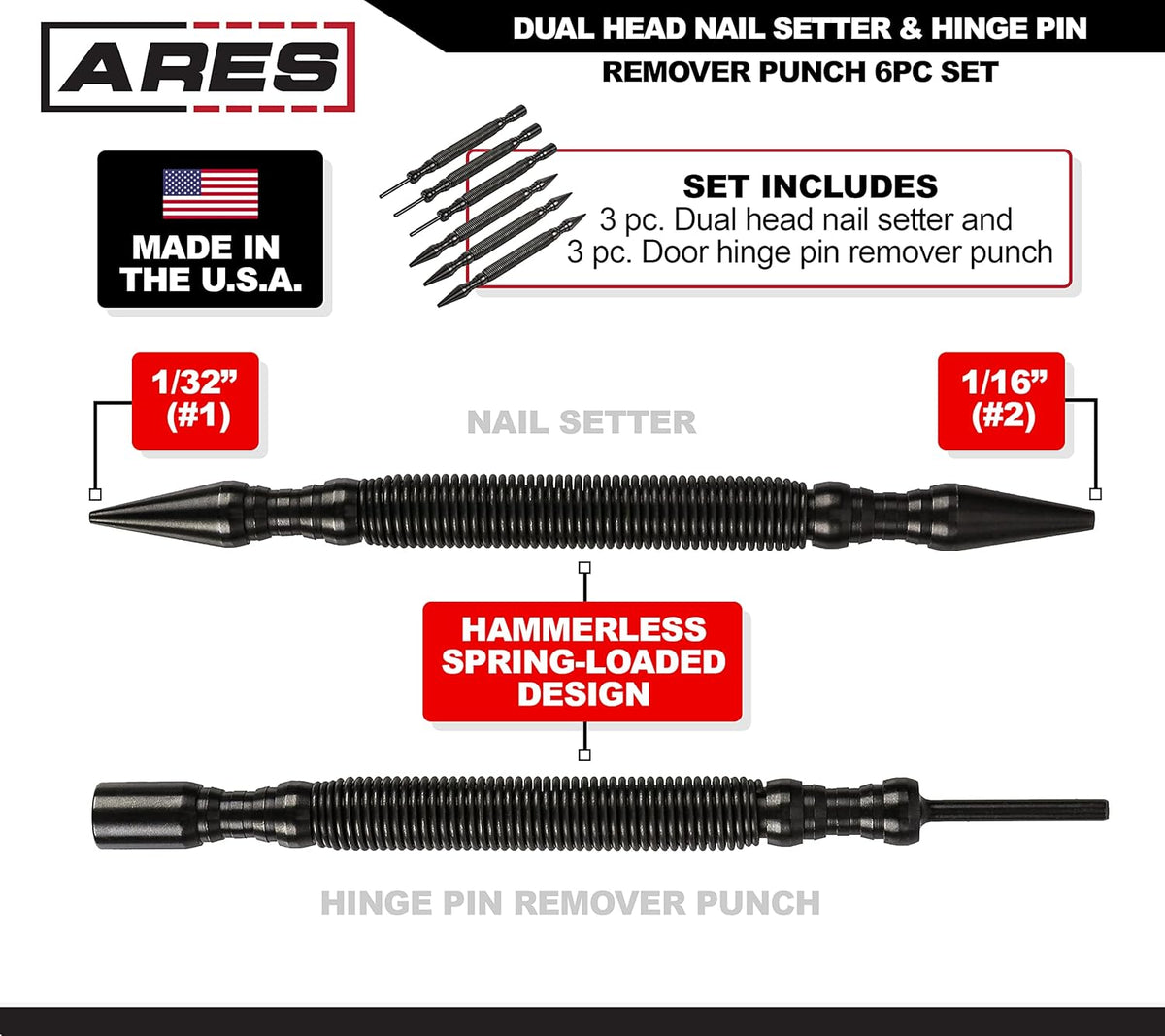 6-Piece Dual Head Nail Setter & Hinge Pin Remover Punch Set X597