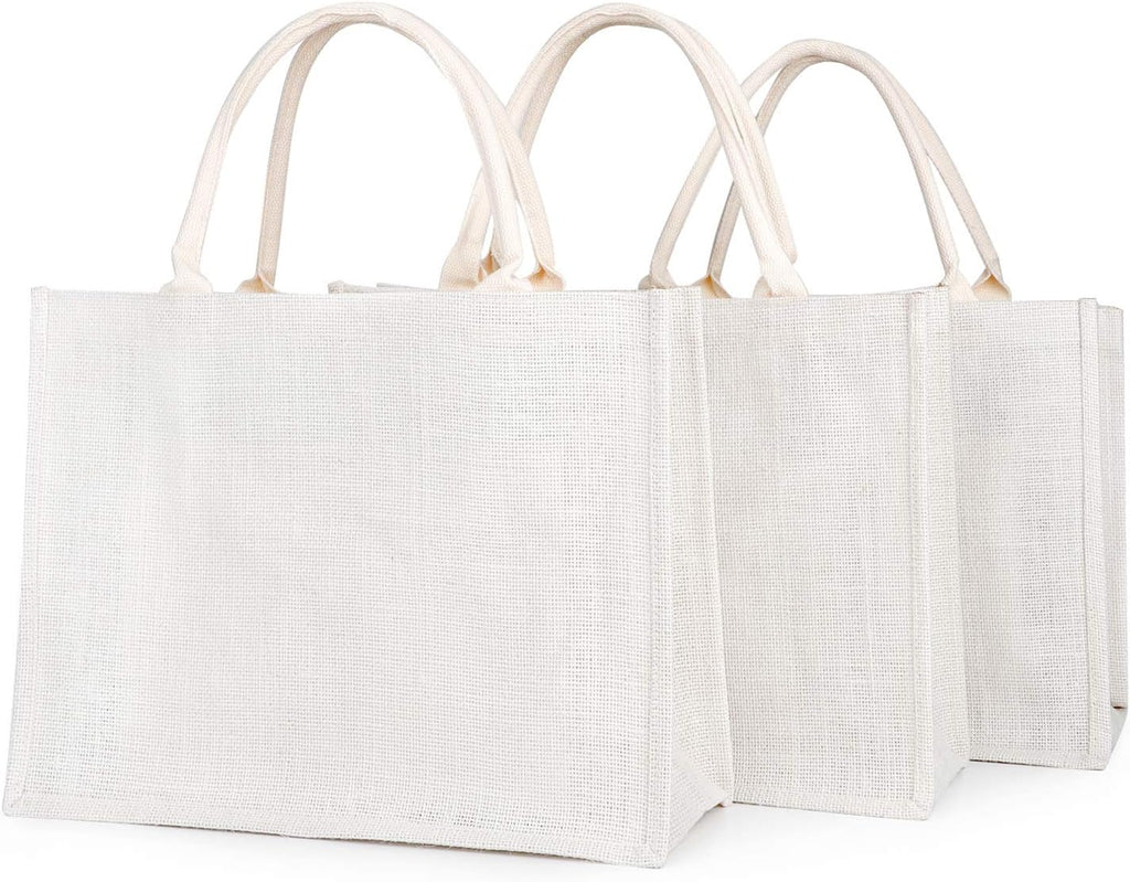 3 Pack Large Burlap Jute Canvas Tote Bags with Handles F31228