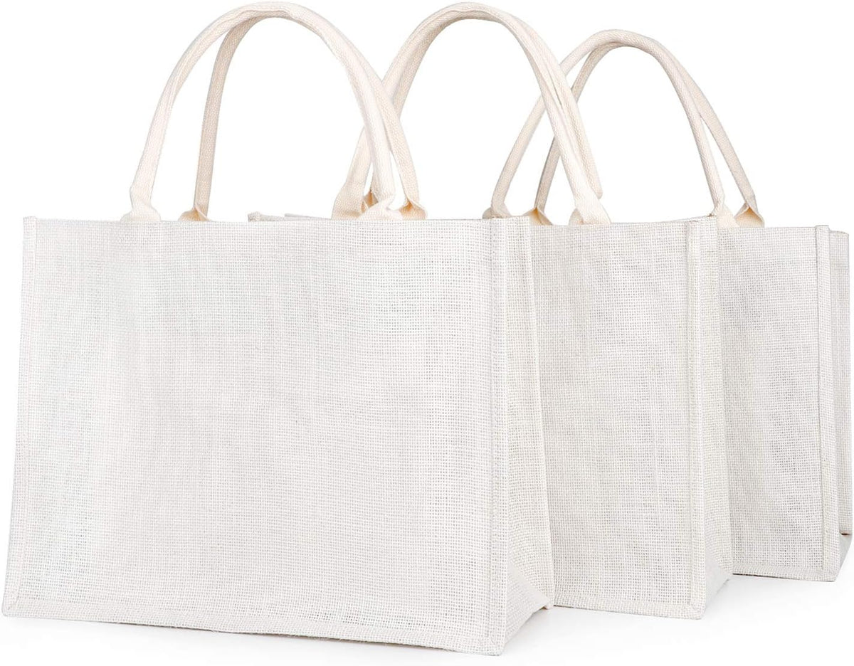 3 Pack Large Burlap Jute Canvas Tote Bags with Handles F31228