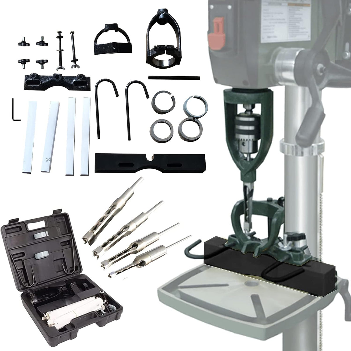 Bench Drill Locator Set, Square Hole Chisel Drilling Machine Woodworking Mortiser Location Tool, Mortising Attachment Kit D6186