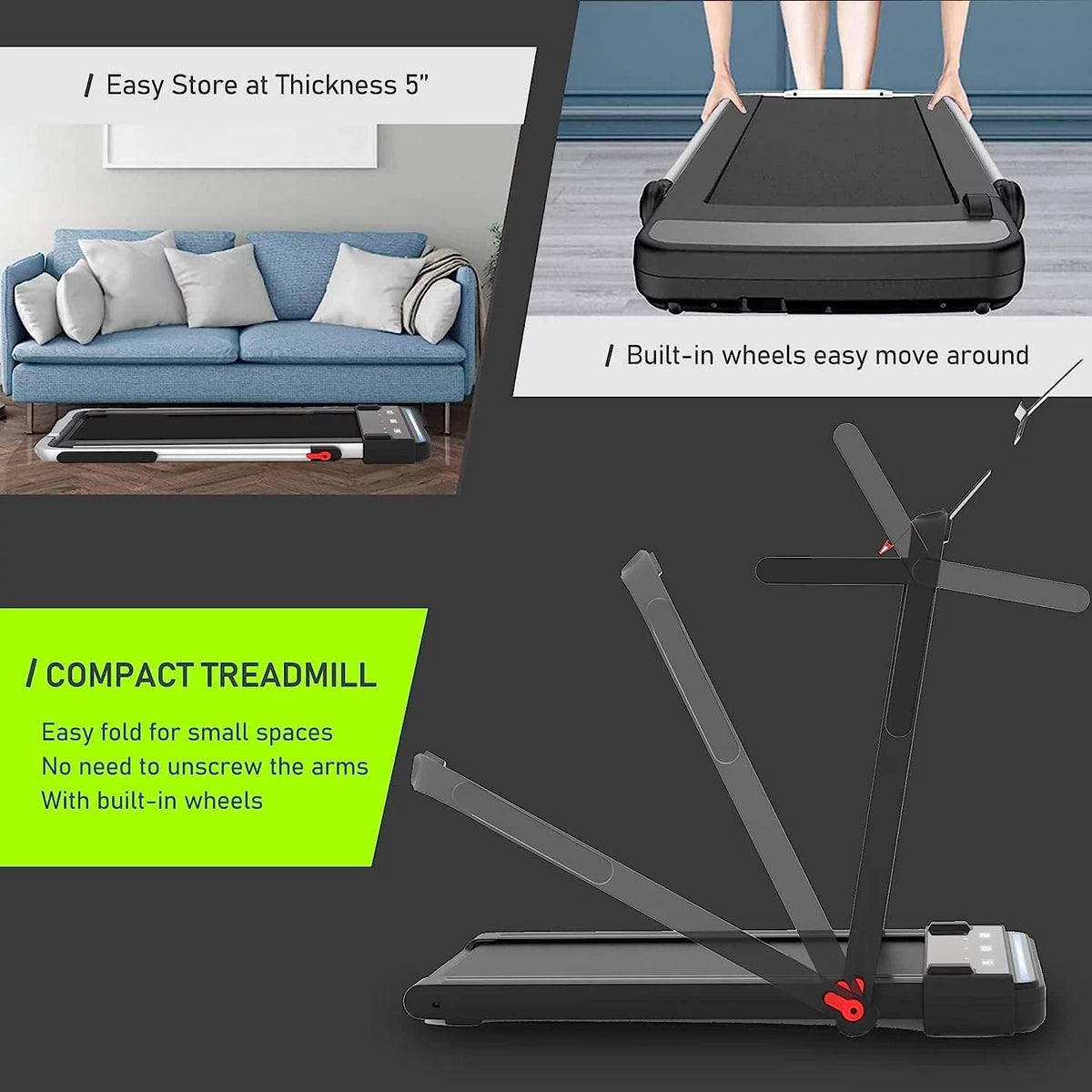 2 in 1 Folding Portable Under Desk Treadmill with Remote Control V837
