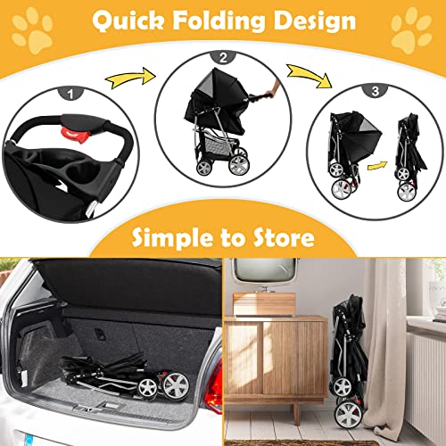 Navy Folding Pet Stroller with 4 Lockable Wheels and Removable Liner V648