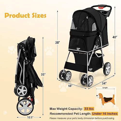 Navy Folding Pet Stroller with 4 Lockable Wheels and Removable Liner V648