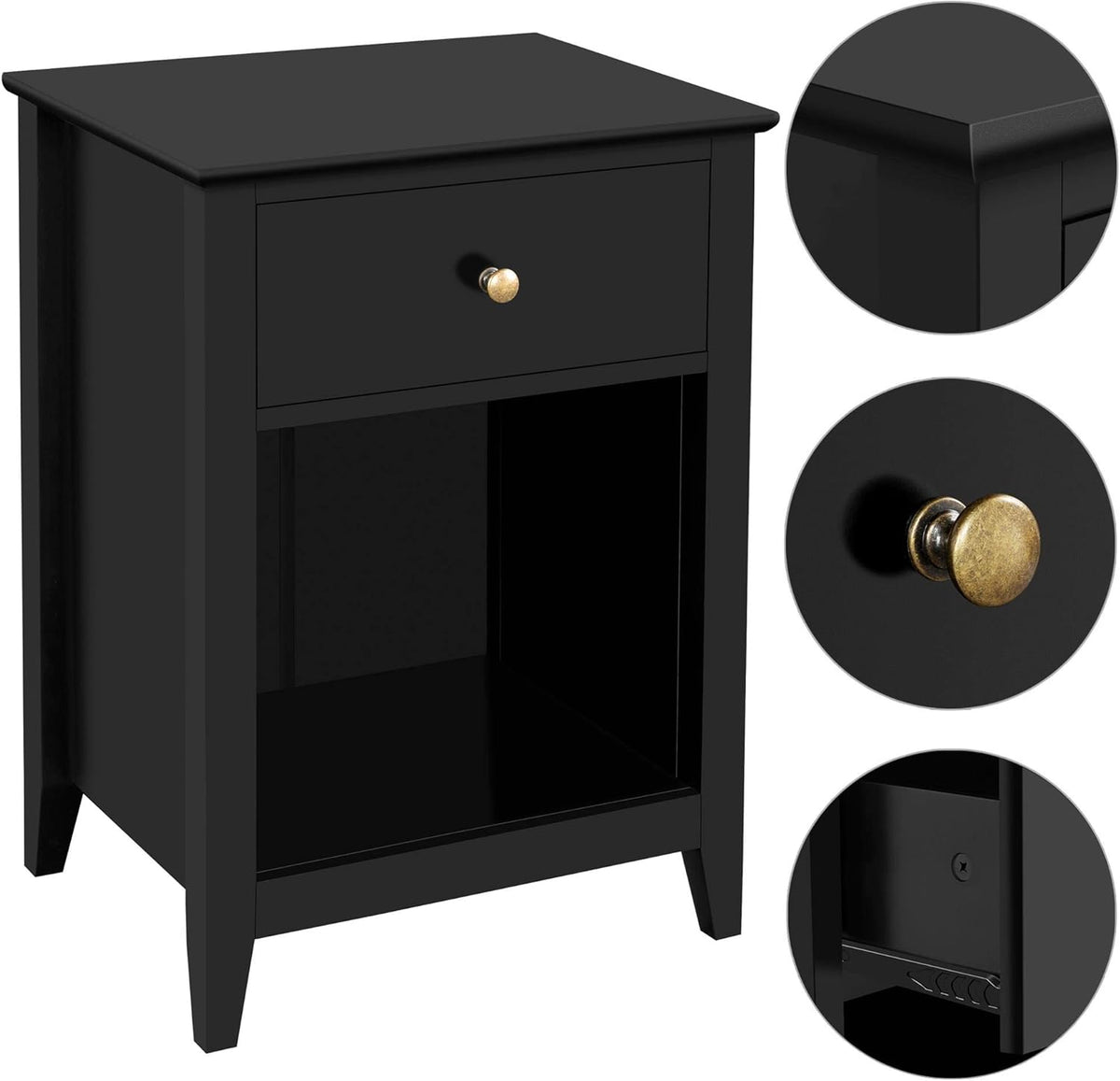 1 Drawer 2-Tier Wooden Sofa Side Table Black E450