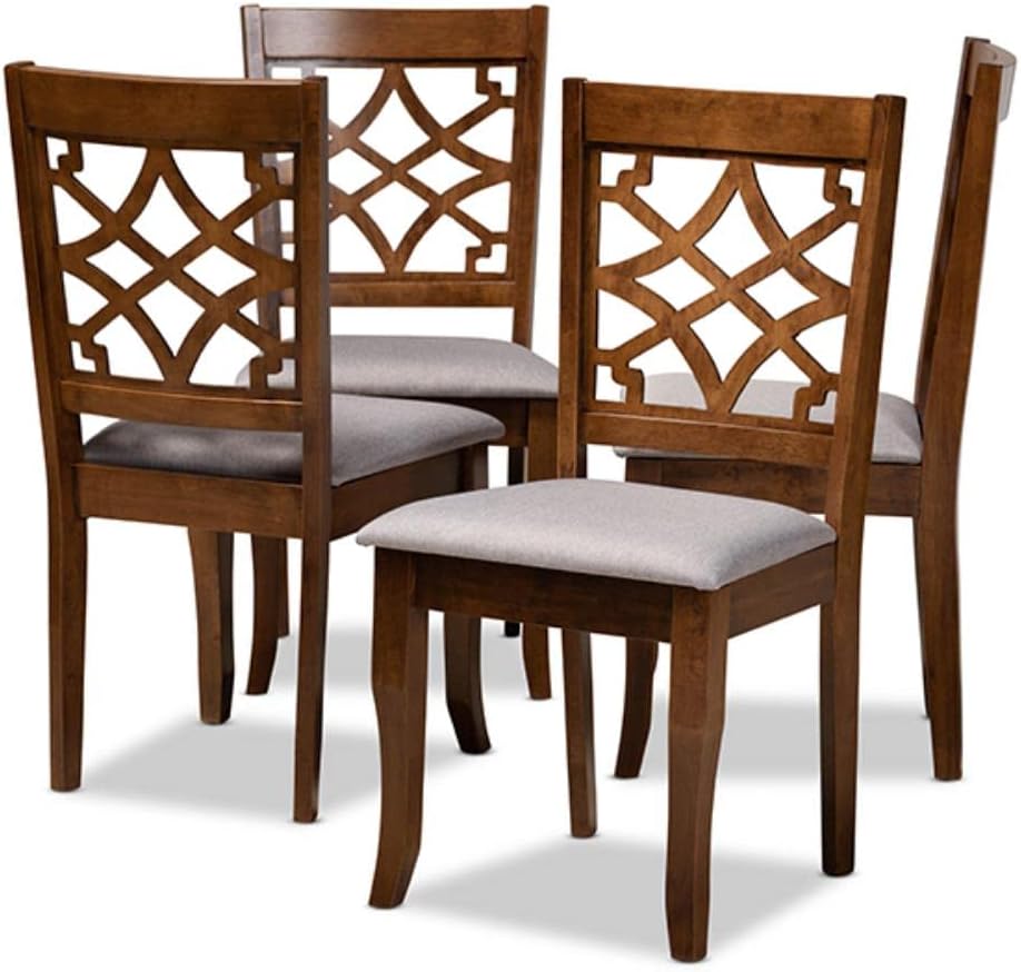 Grey Fabric Upholstered Walnut Brown Wood 4-Piece Dining Chair Set P207