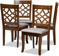 Grey Fabric Upholstered Walnut Brown Wood 4-Piece Dining Chair Set P207
