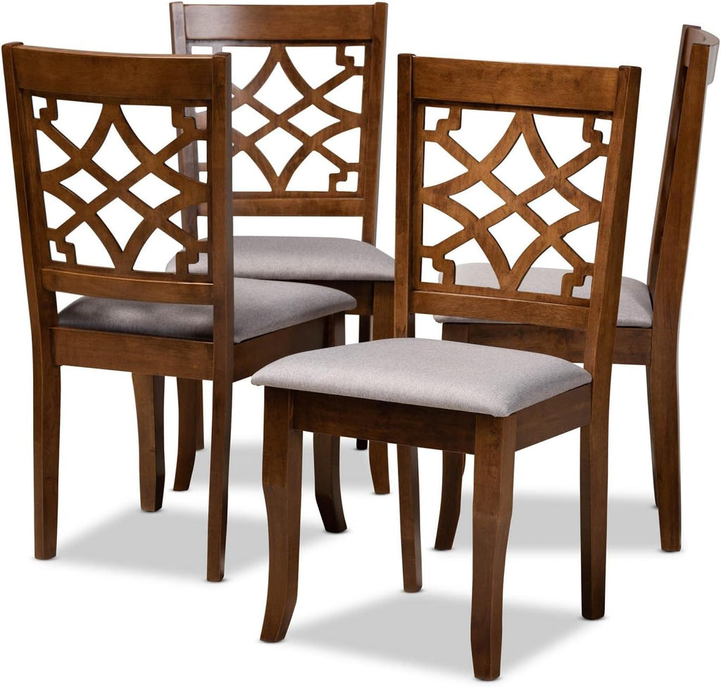 Grey Fabric Upholstered Walnut Brown Wood 4-Piece Dining Chair Set P207