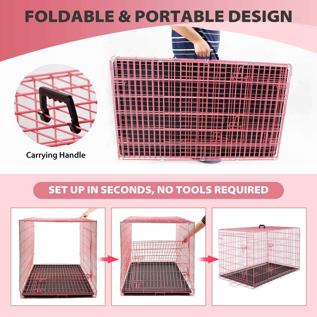 24,30,36,42,48 Inch Folding Wire Dog Crate with Double-Door A672778