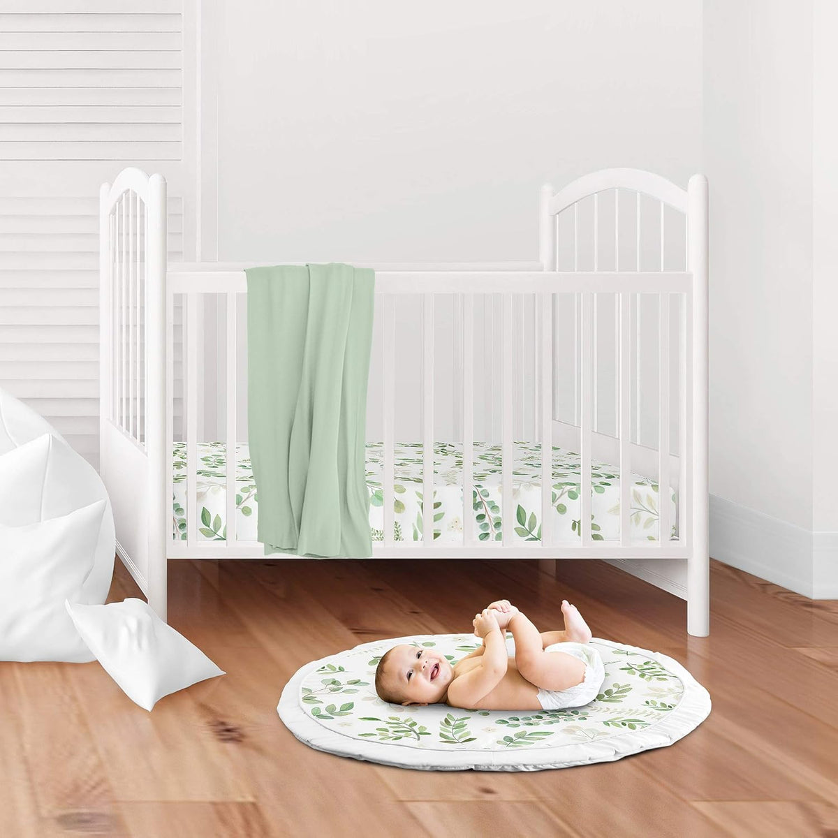 Green and White Floral Leaf Baby Playmat Pack of 2 P484672