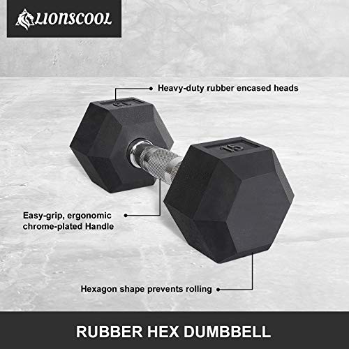 Rubber Encased Hex Dumbbells with Metal Handle, 5-65lbs R769