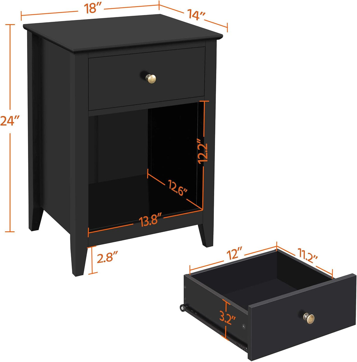 1 Drawer 2-Tier Wooden Sofa Side Table Black E450