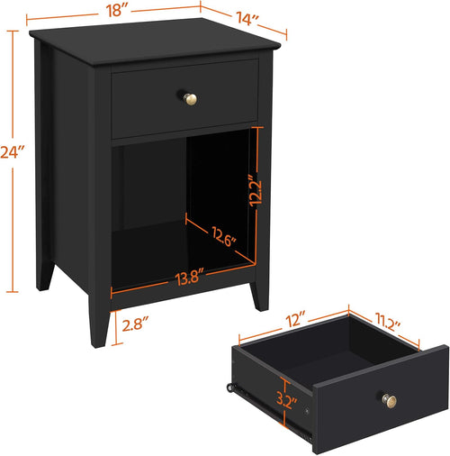 1 Drawer 2-Tier Wooden Sofa Side Table Black E450