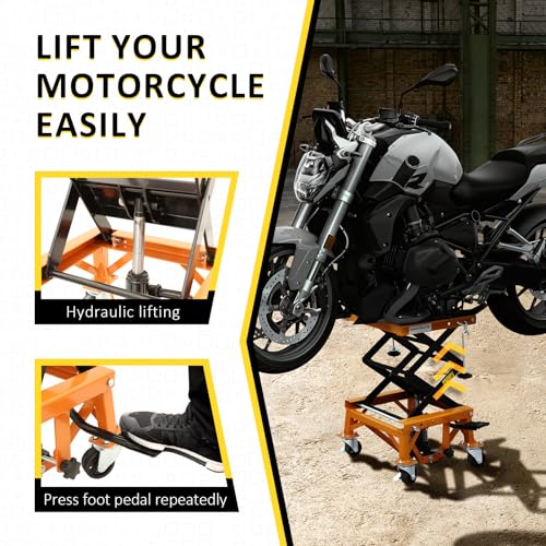 Hydraulic Motorcycle Lift Table, 350 LBS Heavy Duty Scissor Jack Stand with Wide Deck N1650