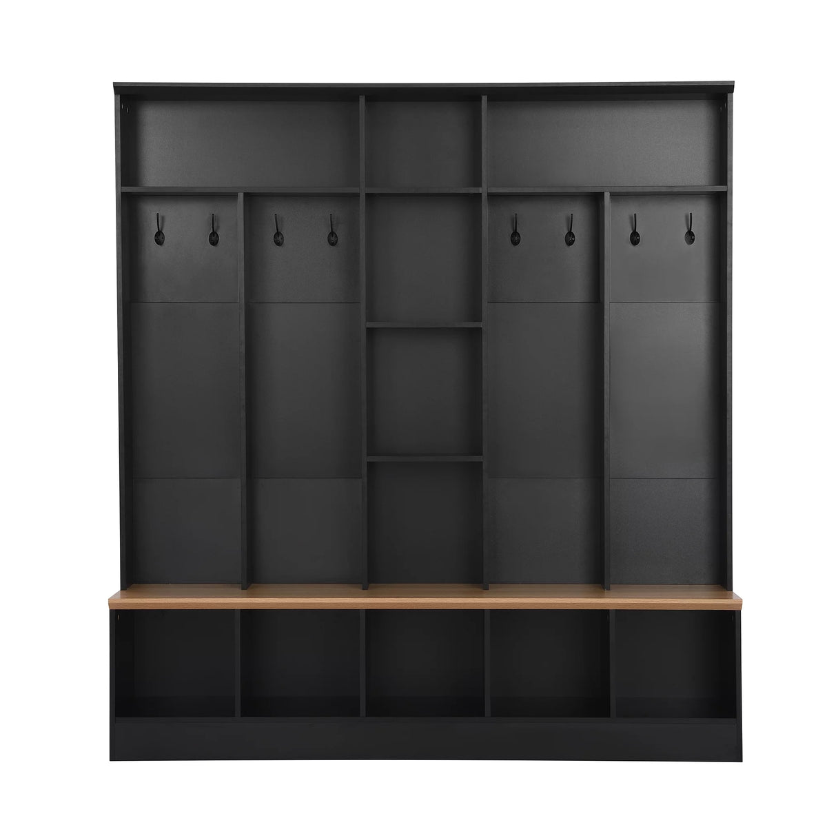 Black Hall Tree with Storage Bench and 8 Hooks V44327