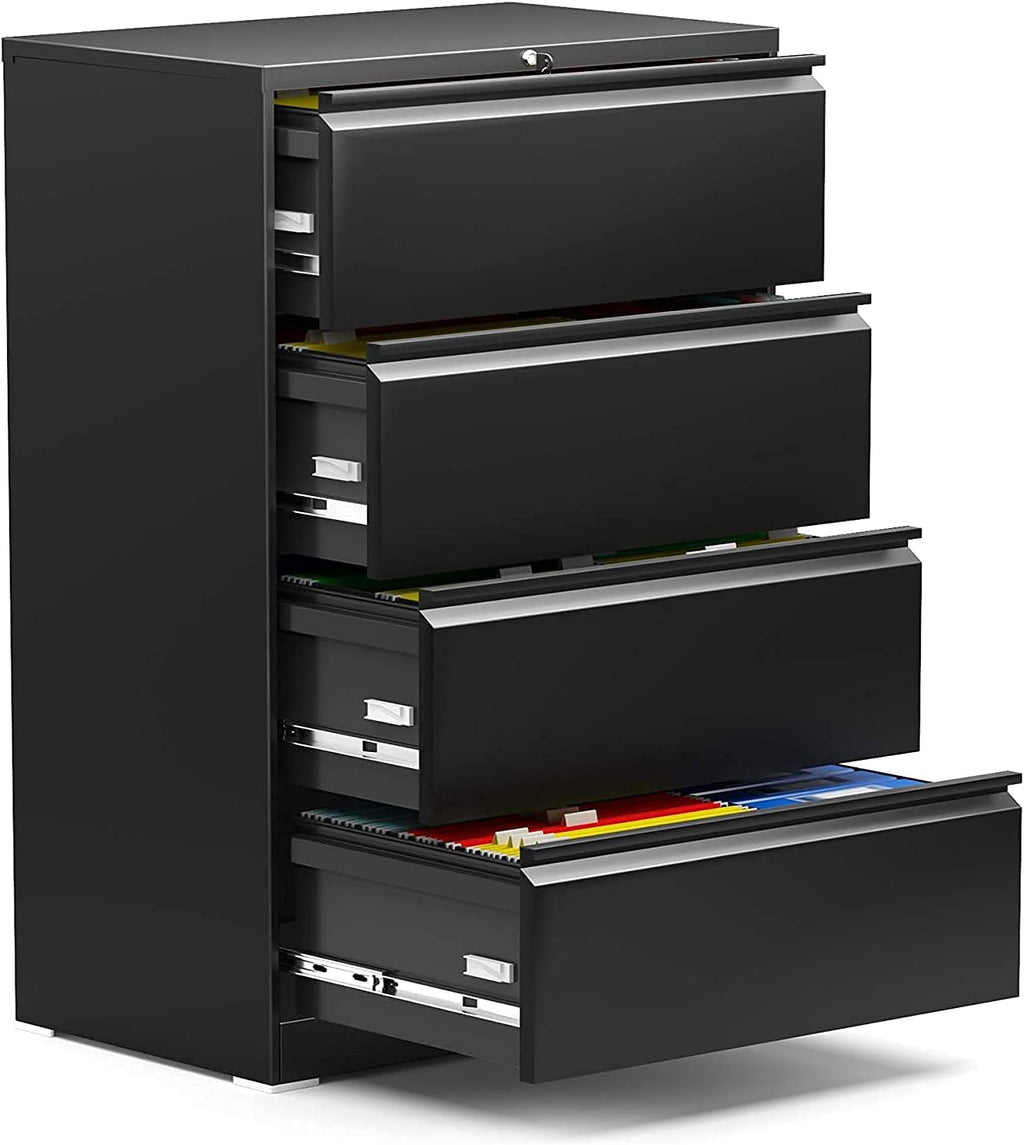 White 4 Drawer Metal Lateral File Cabinet with Lock E5704