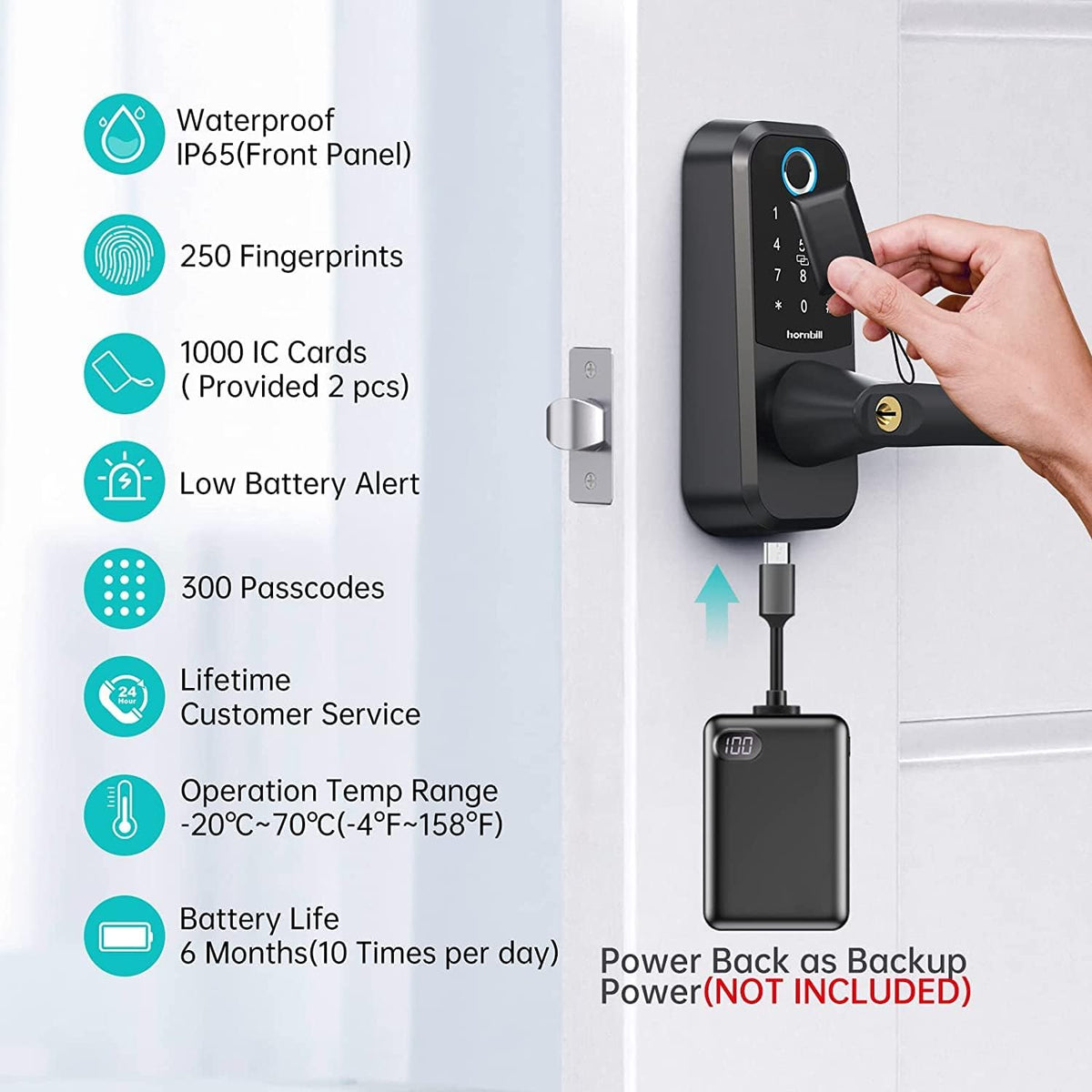 Fingerprint Door Lock Keyless Entry Bluetooth Keypad Lock with Reversible Handle W901