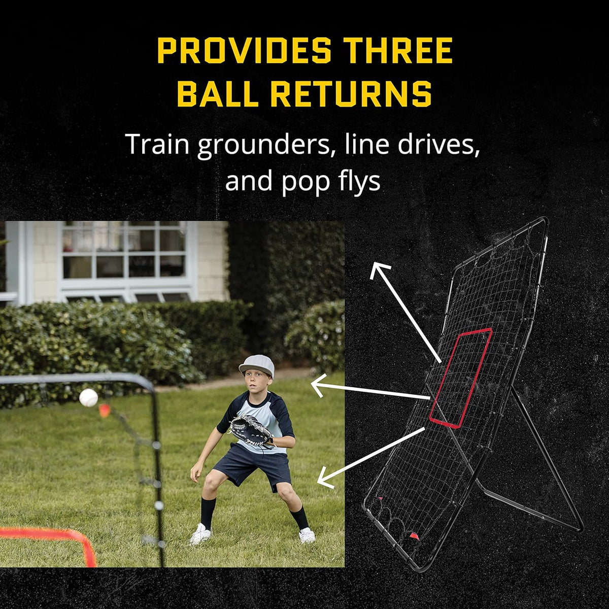 Black/Red Baseball and Softball Pitching Net and Rebounder, 2' 9" x 4' 8" U810