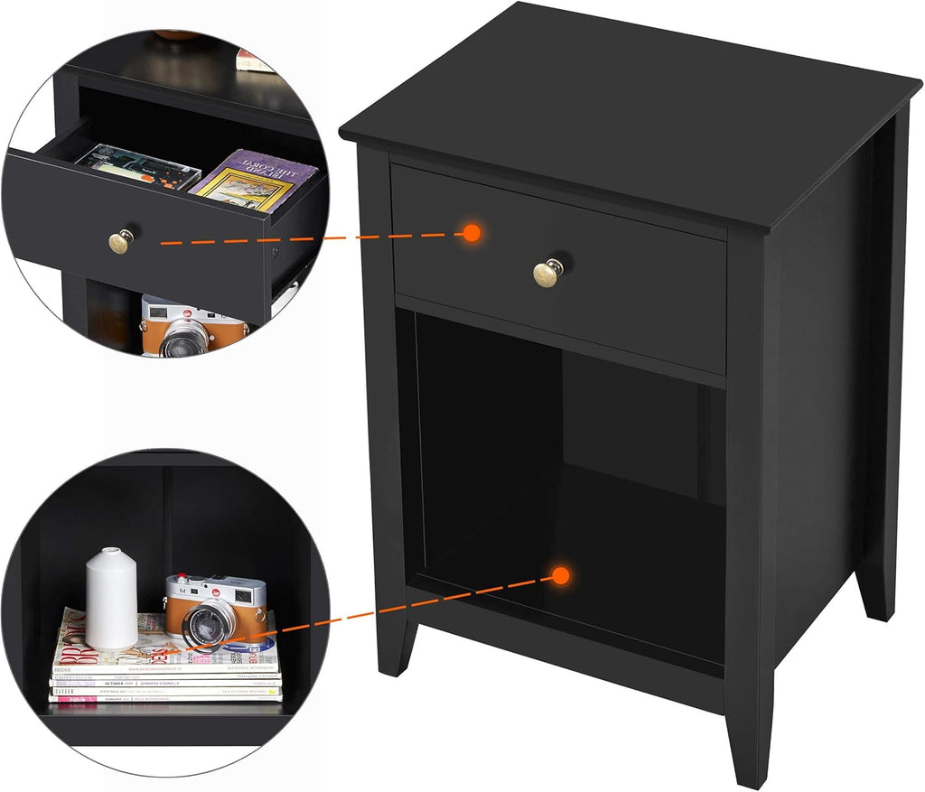 1 Drawer 2-Tier Wooden Sofa Side Table Black E450