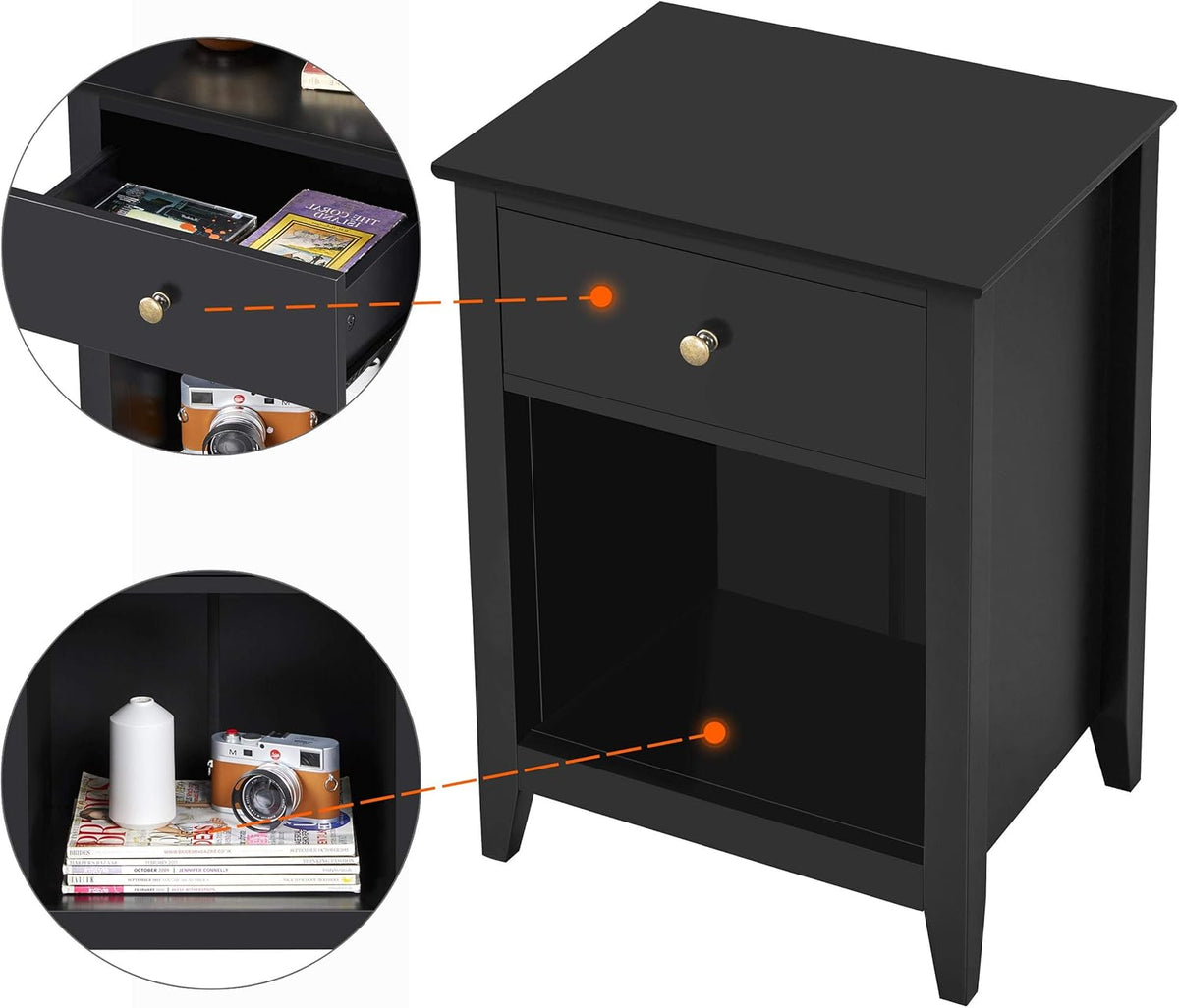 1 Drawer 2-Tier Wooden Sofa Side Table Black E450