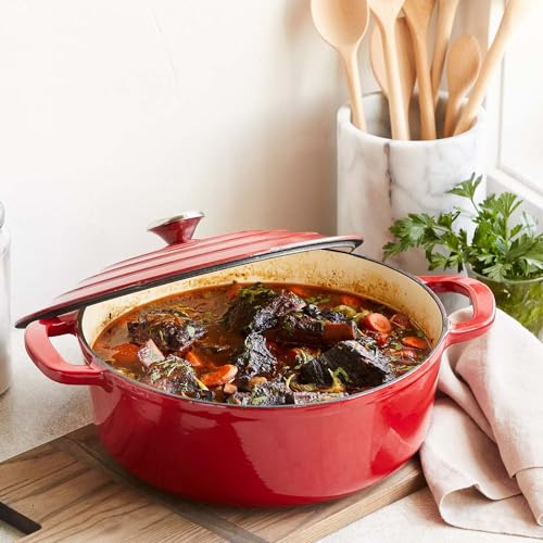 Enameled Cast Iron Round Wide Covered Dutch Oven, 7 qt, White F33344