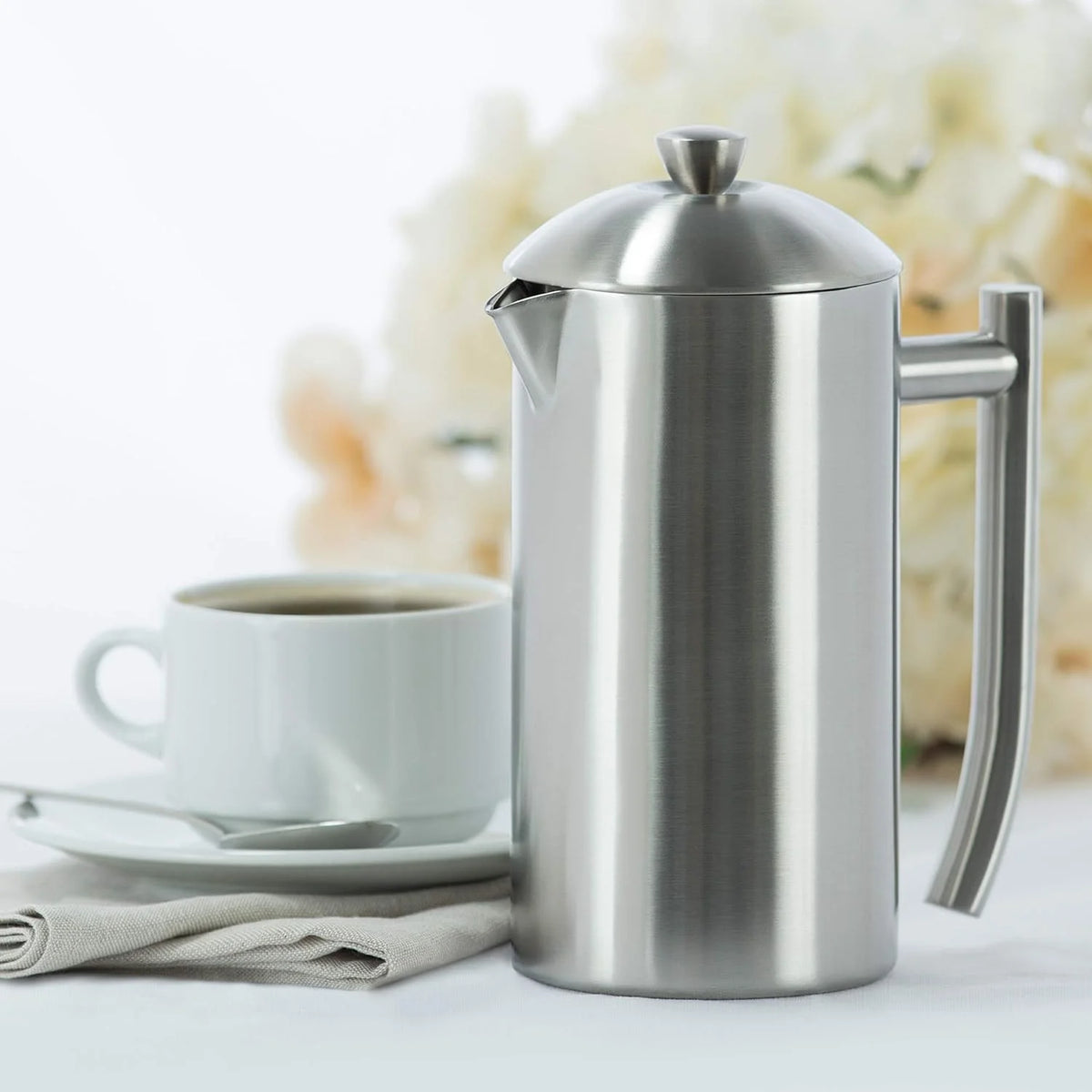 Double-Walled Stainless-Steel French Press Coffee Maker, Brushed, 17 Ounces O92781