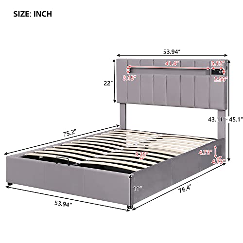 Queen Velvet Upholstered Storage Bed with LED Light S726