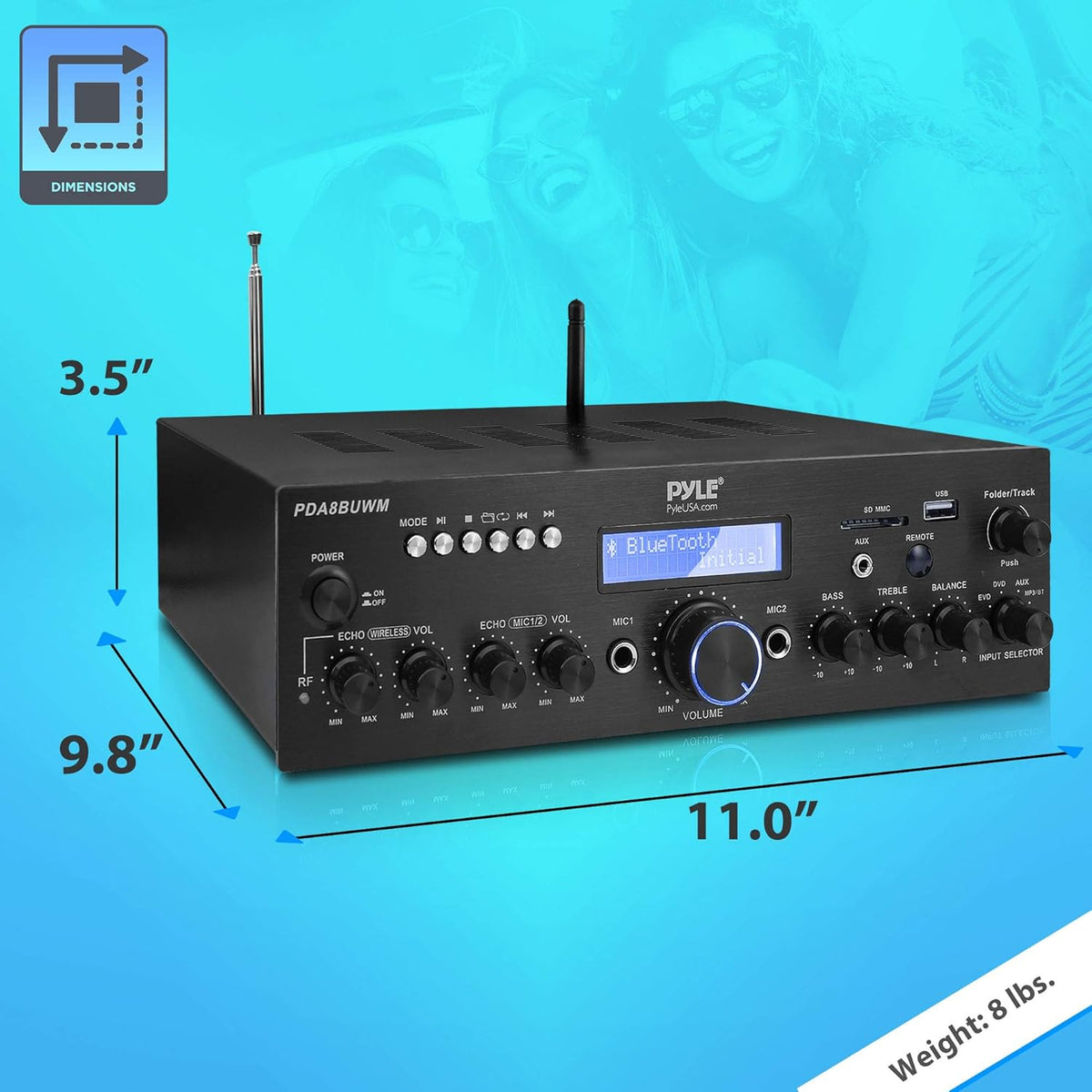 200W Dual Channel Wireless Microphone Power Amplifier System I428624
